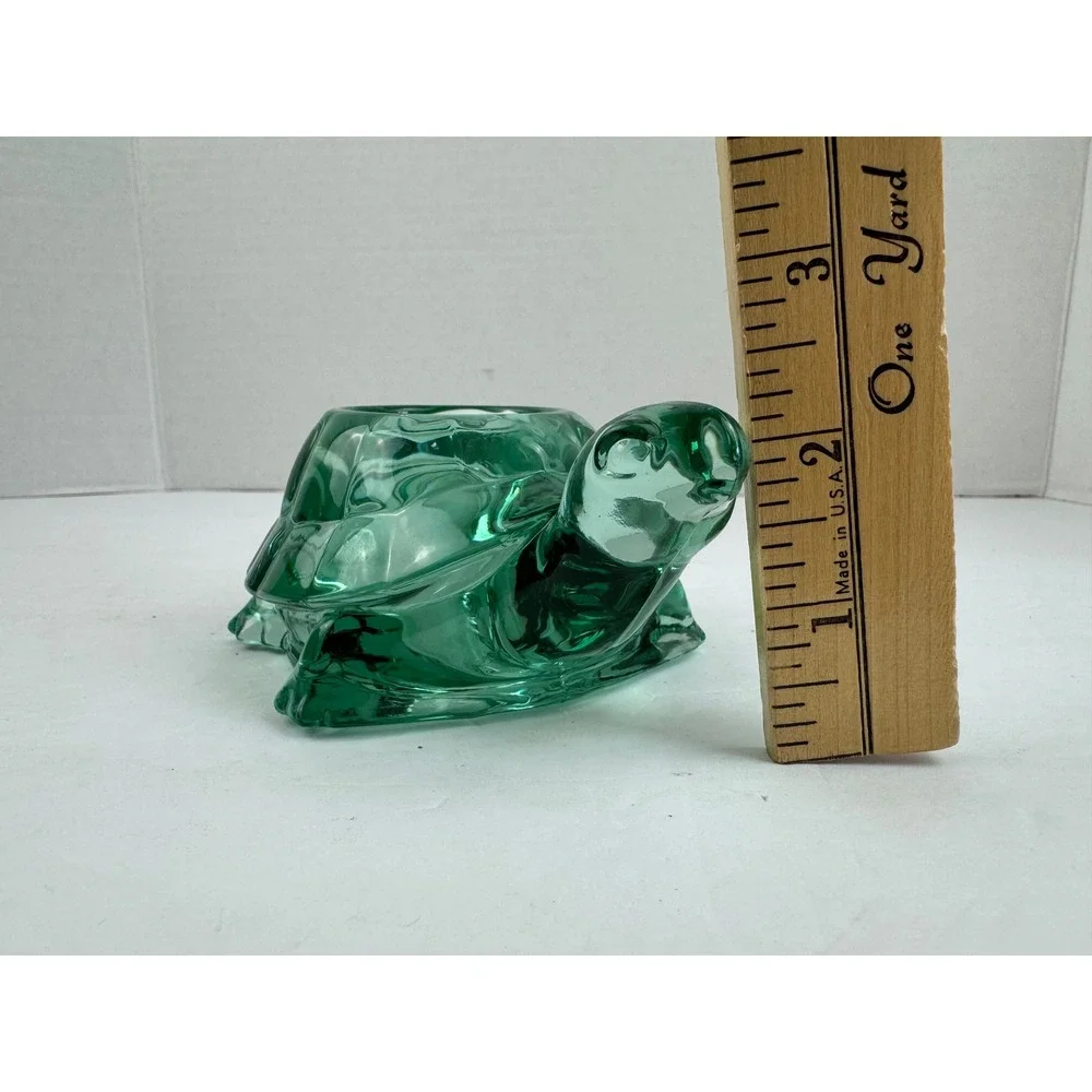 Vintage Indiana Glass Green Turtle Votive Candle Holder Figurine Heavy Emerald
